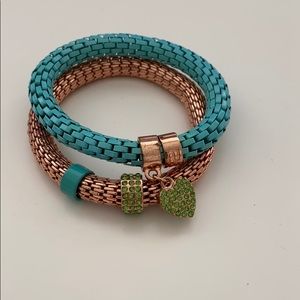 Set of turquoise and rose gold bracelets